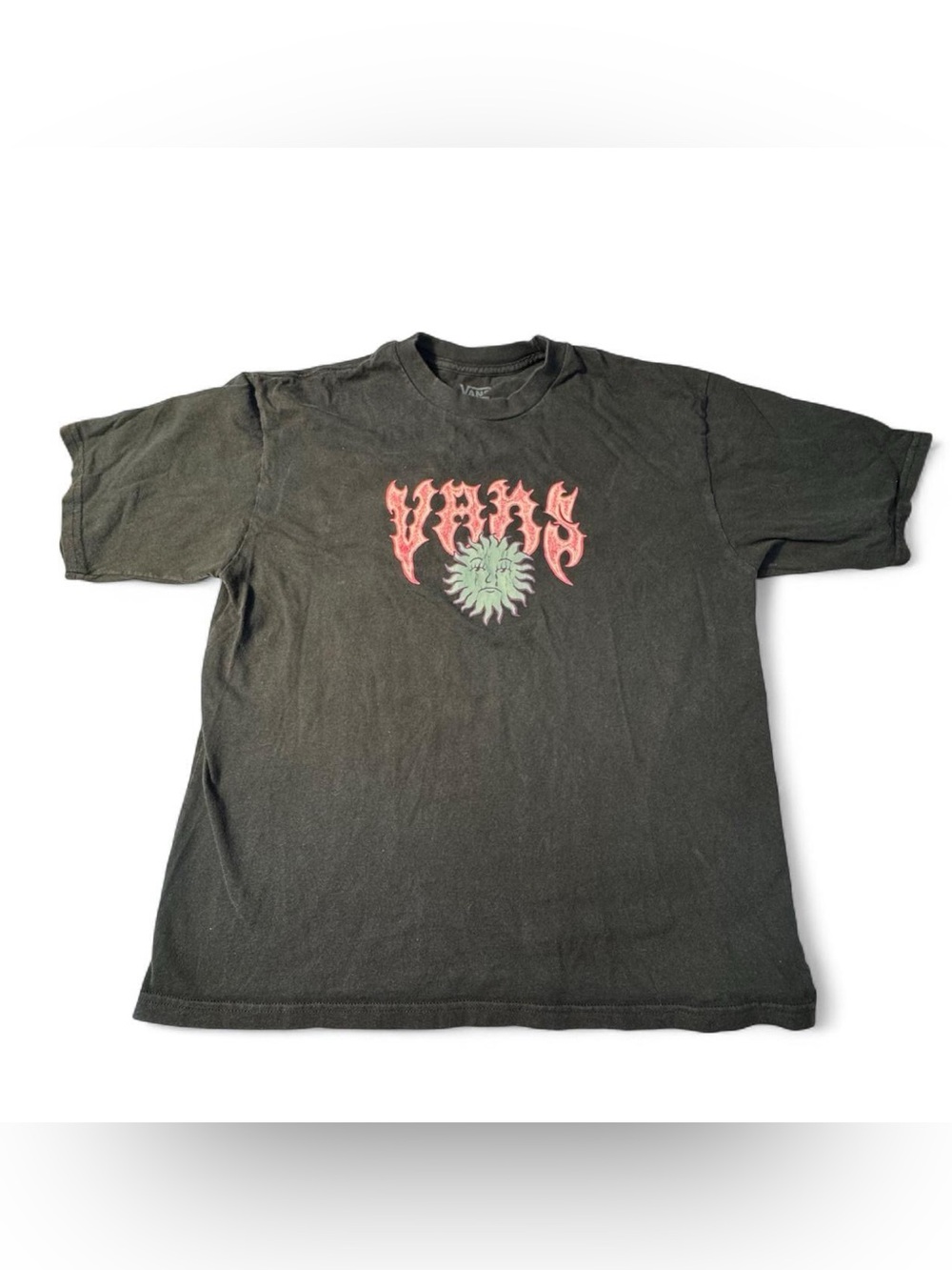 Vans Sunface T-Shirt Black Women's Small Loose Fit Skater Y2K Grunge Indie